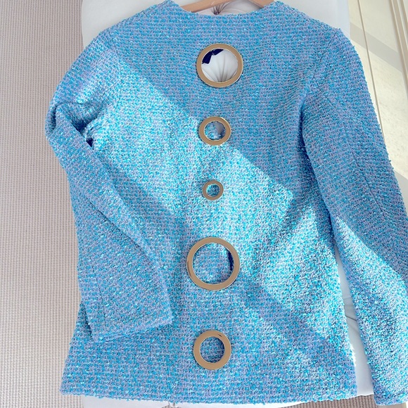 NWT STUNNING $2295.00 ST. JOHN Tweed Grommet Blazer in Lilac/Cornflower, size 2 - Picture 9 of 10